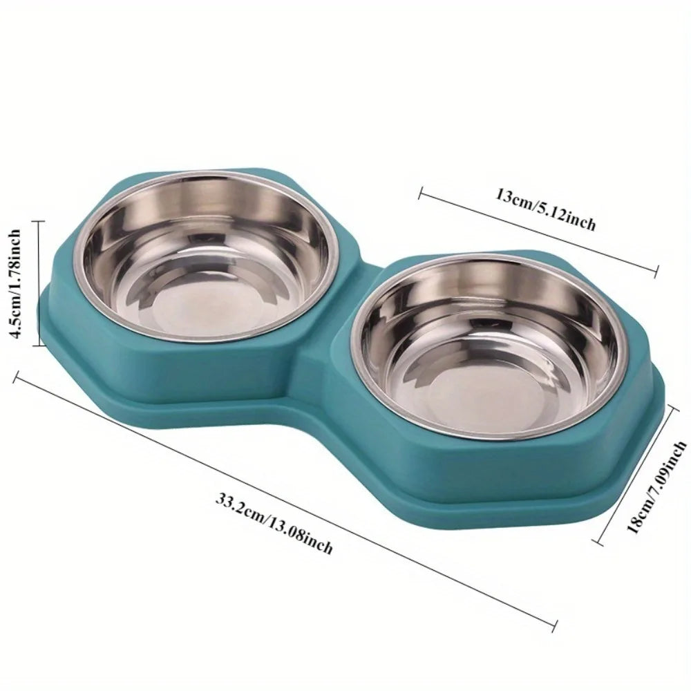 Double Bowl Pet Feeder Non Slip Base Durable PP Stainless Steel Easy