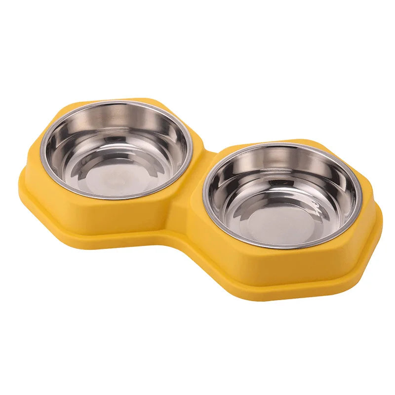 Double Bowl Pet Feeder Non Slip Base Durable PP Stainless Steel Easy