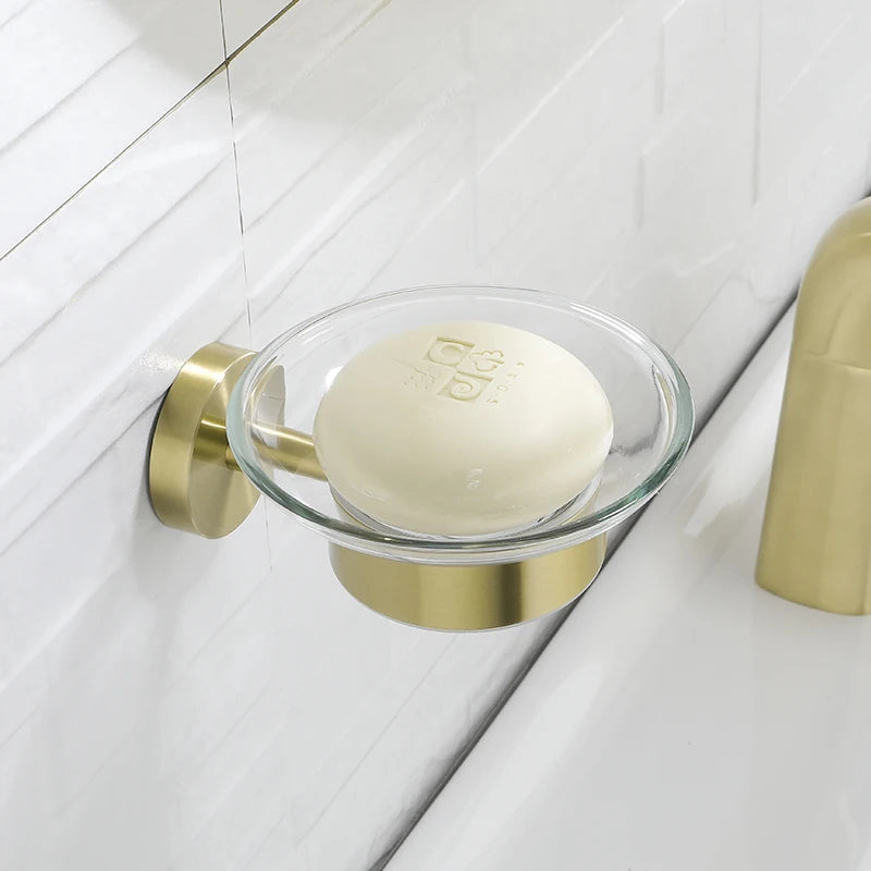 Bathroom Hardware Set Brushed Gold Toilet Brush Holder Robe Hook