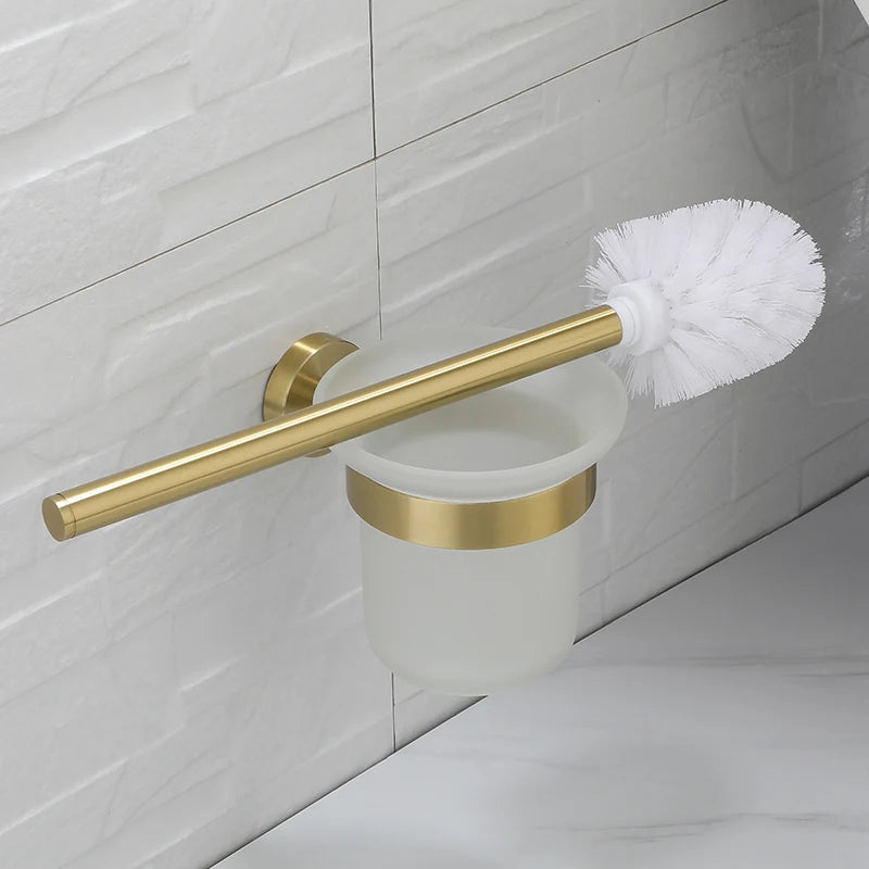 Bathroom Hardware Set Brushed Gold Toilet Brush Holder Robe Hook