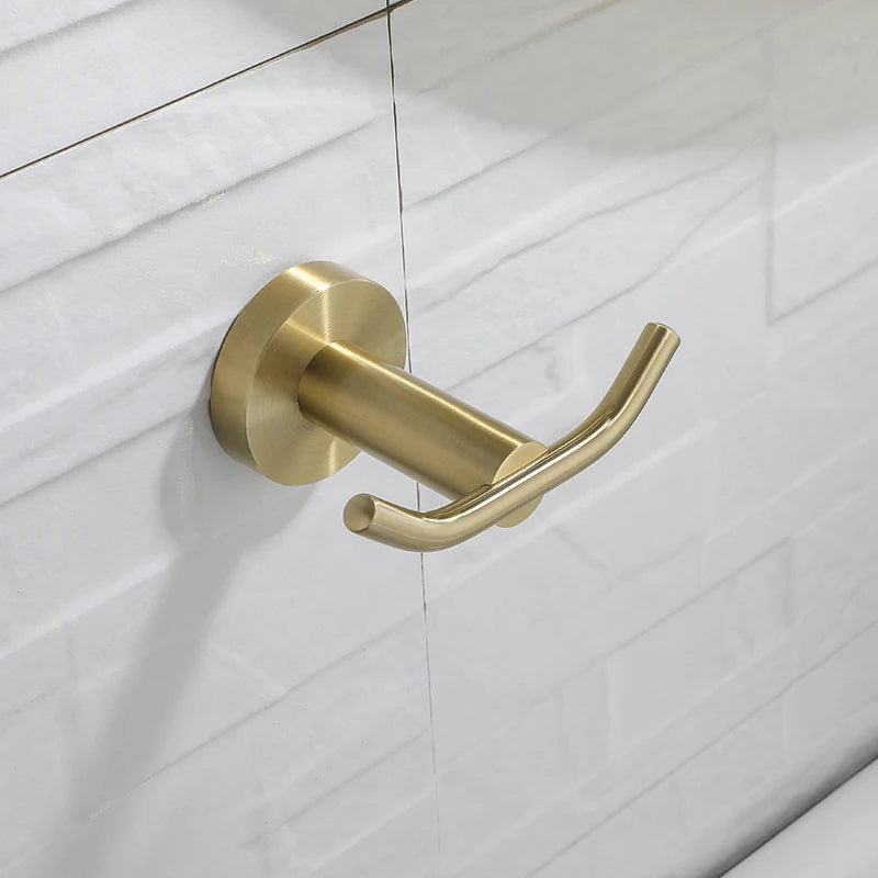 Bathroom Hardware Set Brushed Gold Toilet Brush Holder Robe Hook