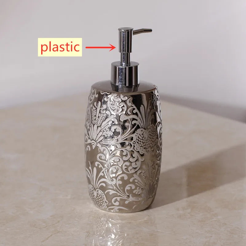 Silver Ceramics Shampoo Bottles Bathroom Accessories Shower Gel