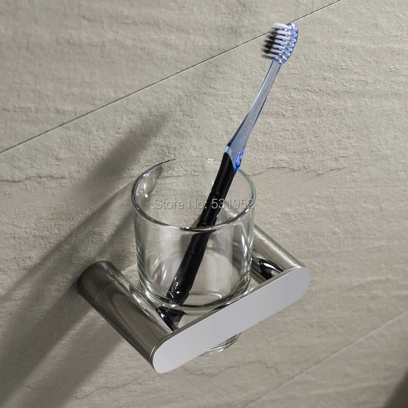 Brushed Gold Toothbrush Cup Holder With Glass Cup Stainless Steel