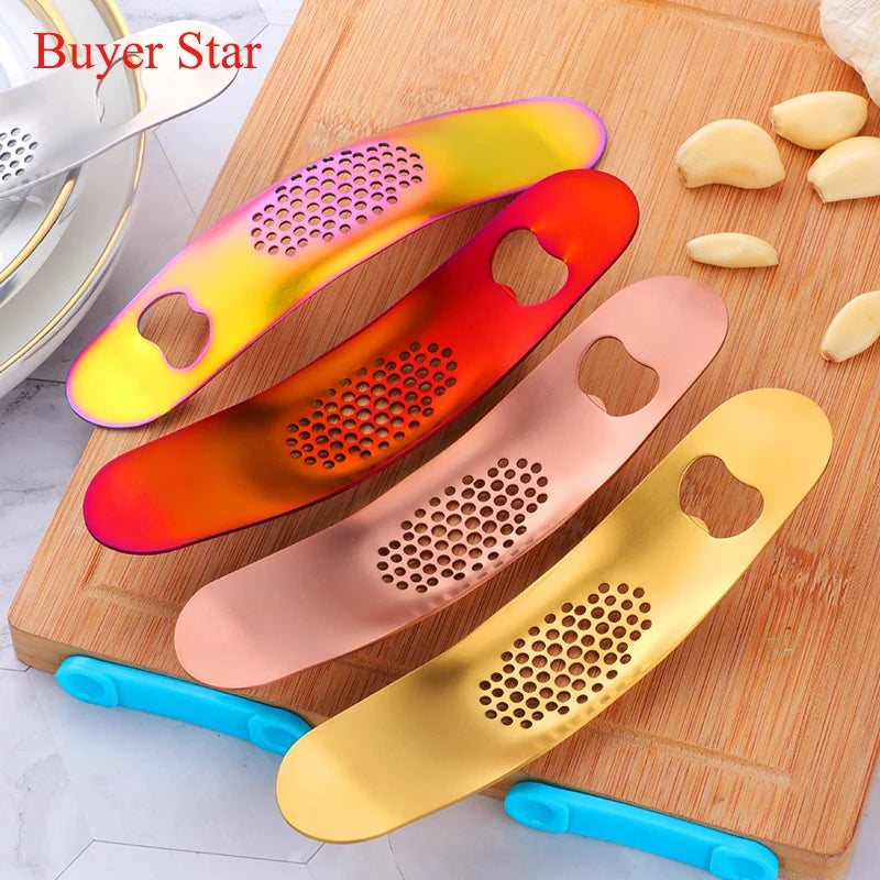 2in1 Gold Stainless Steel Garlic Press Crusher Cooking Tools Kitchen