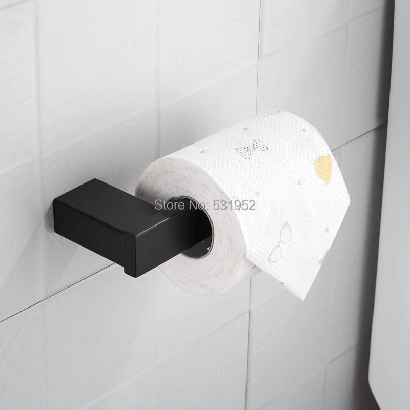 Matte Black Bathroom Hardware Towel Rack Shelf Hook Tissue Paper