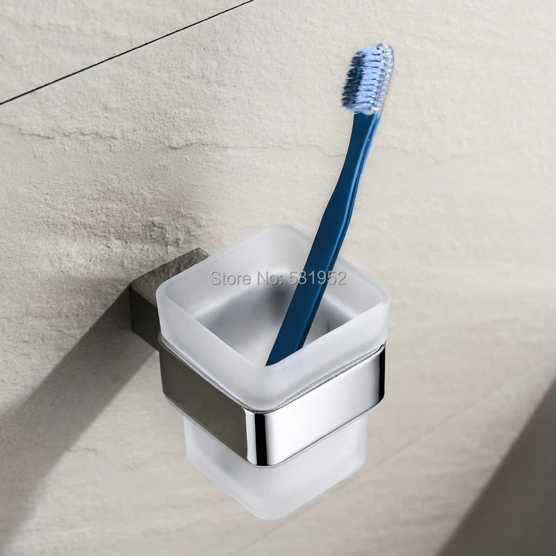 Brushed Gold Toothbrush Cup Holder With Glass Cup Stainless Steel