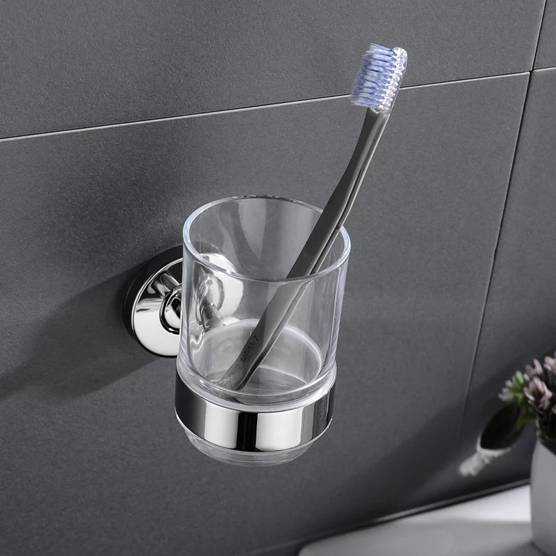 Brushed Gold Toothbrush Cup Holder With Glass Cup Stainless Steel