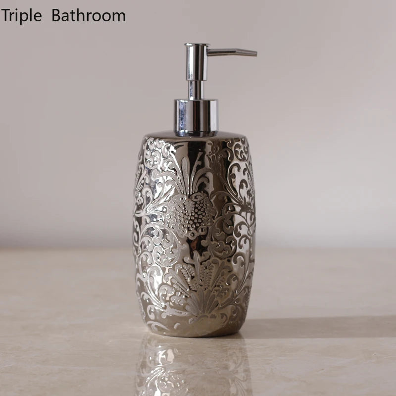 Silver Ceramics Shampoo Bottles Bathroom Accessories Shower Gel