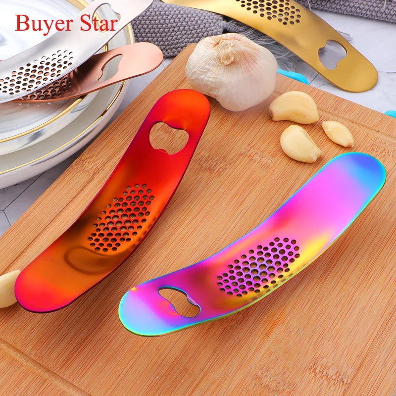 2in1 Gold Stainless Steel Garlic Press Crusher Cooking Tools Kitchen