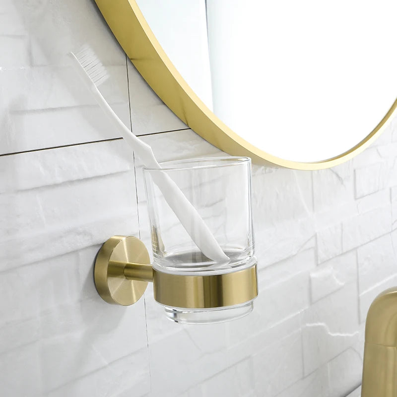 Bathroom Hardware Set Brushed Gold Toilet Brush Holder Robe Hook