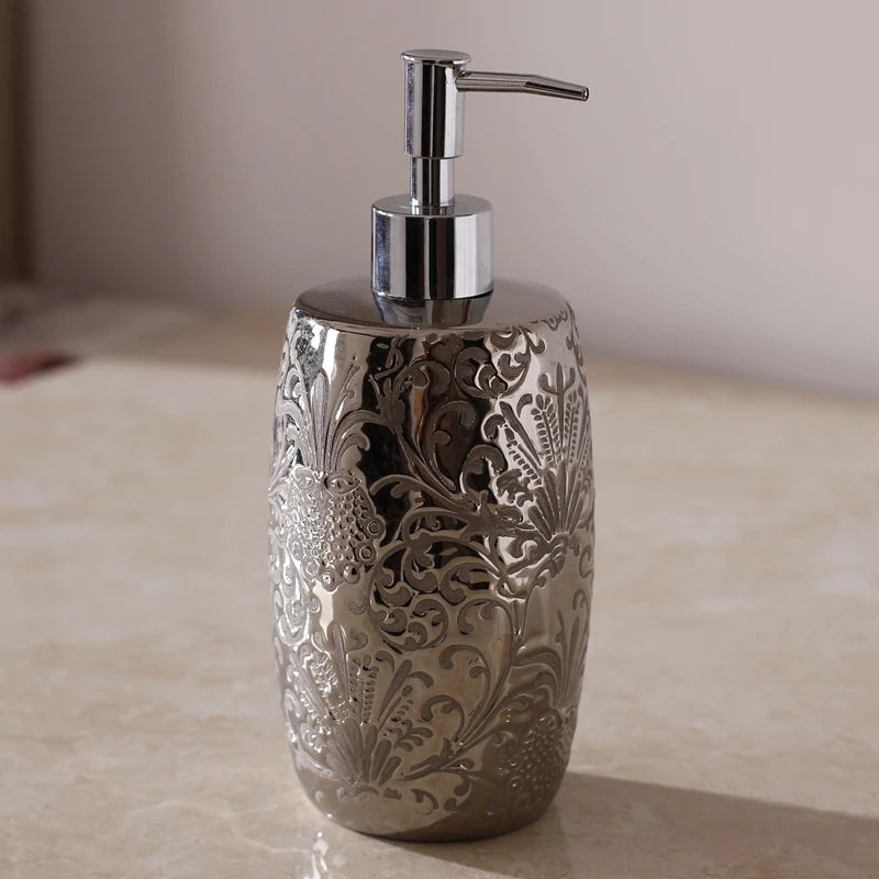 Silver Ceramics Shampoo Bottles Bathroom Accessories Shower Gel