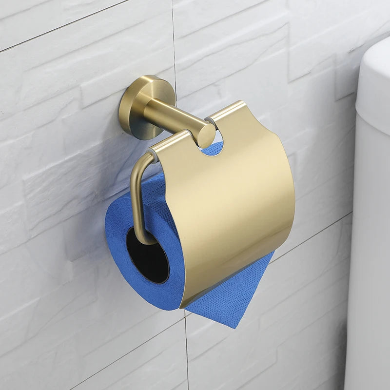 Bathroom Hardware Set Brushed Gold Toilet Brush Holder Robe Hook
