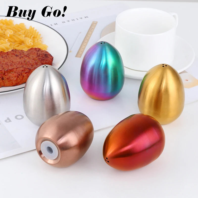 1/2PCS Salt Spice Pepper Shaker Stainless Steel Egg Shaped Condiment