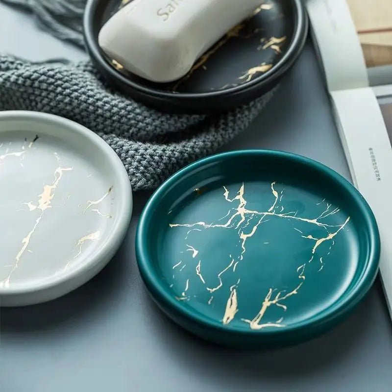 Creative Gilded Marbled Ceramic Soap Dish Toilet Storage Tray Luxury