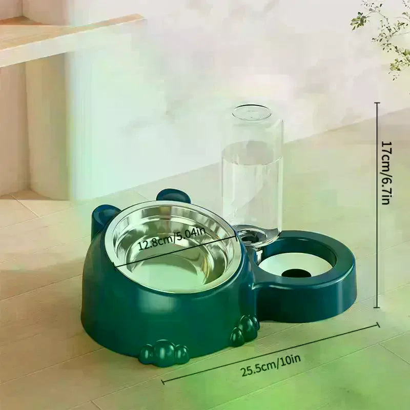 Pet Bowl 2-in-1 Auto Water Feeder, Tilted Elevated Cat Dog Bowl For