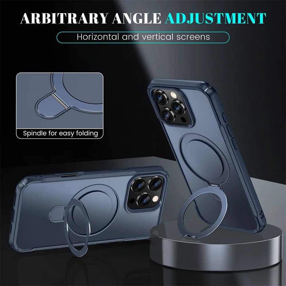For Magsafe Wireless Charge Fold Magnetic Stand Phone Case For iPhone