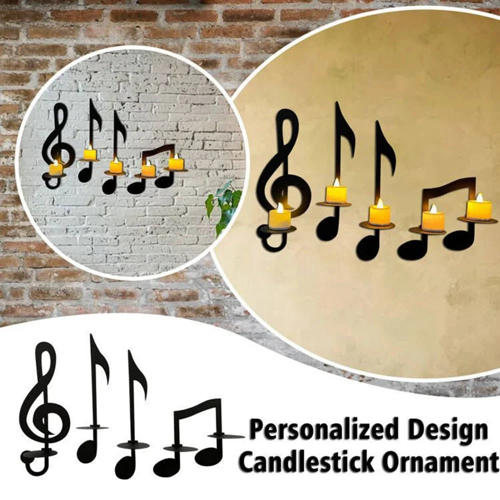 Candle Holder Iron Art Nordic Music Symbol Shape Candlelight Holder