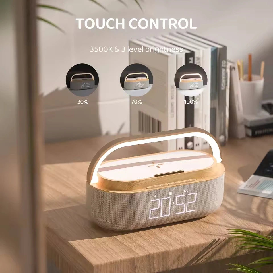 Portable Bluetooth Speaker Wireless Charging FM Radio Alarm Clock