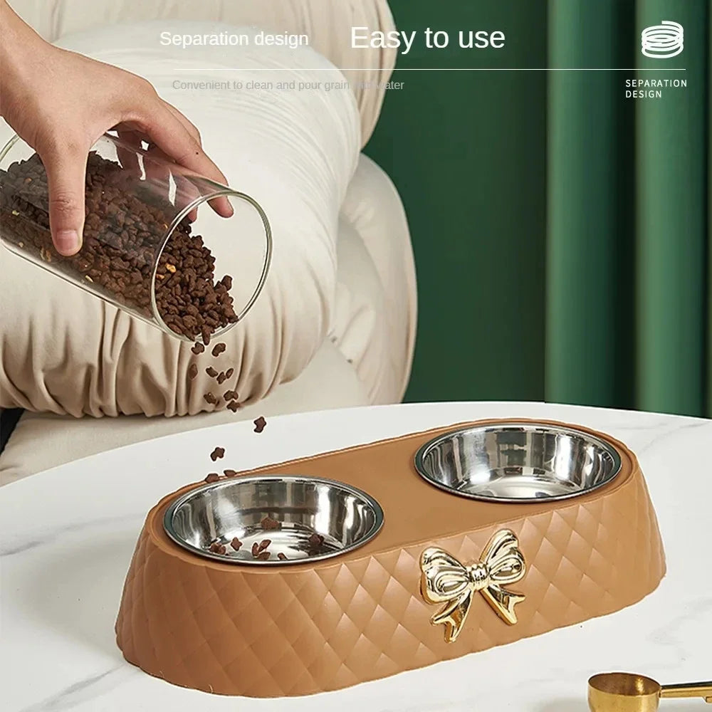Pet Cat Food Bowl PP Base Bow-tie Bowknot Cat Feeder Stainless Steel