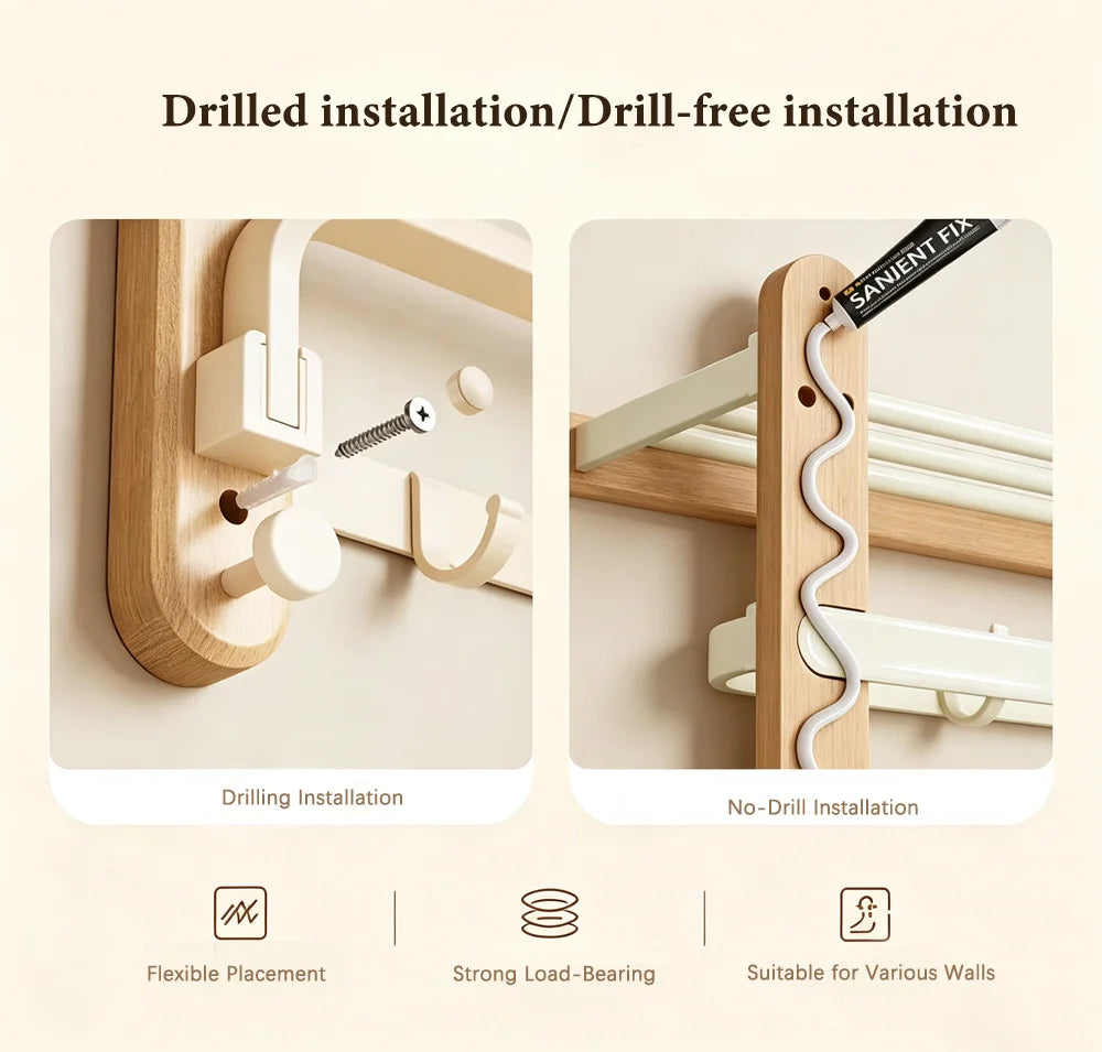 White Walnut Wood Bathroom Hardware Set Towel Rack Organizer Shelf