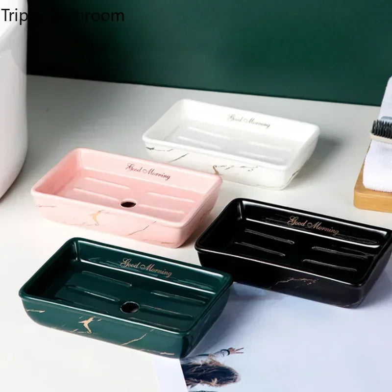 Light Luxury Soap Holder Ceramic Rectangle Household Bathroom
