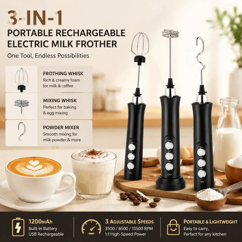 USB Rechargeable Milk Frother Mini Handheld Electric Foam Maker 3