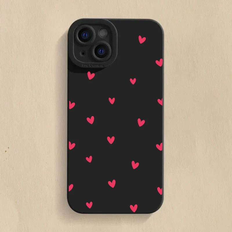 Black Love Heart Phone Case For iPhone 18 17 16 14 15 13 12 11 Pro