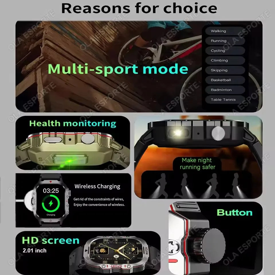 Military Smart Watch Men 3ATM Outdoor Sports Fitness Tracker Blood