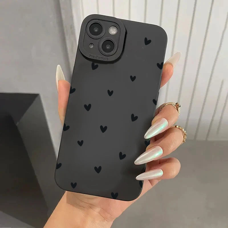 Black Love Heart Phone Case For iPhone 18 17 16 14 15 13 12 11 Pro