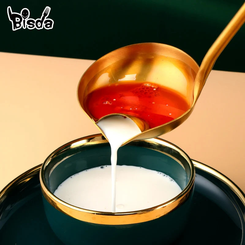 1PC Gold Stainless Steel Oil Filter Spoon Long Handle Spoons Kitchen Gadgets Oil Soup Separate Grease Hot Pot Portable Strainer
