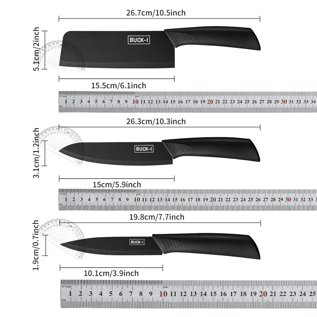 Kitchen knife set, including cleaver, chef's knife, and fruit knife