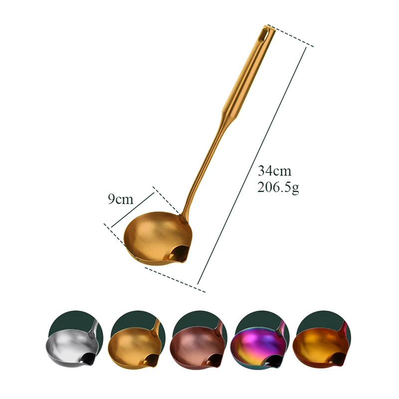 1PC Gold Stainless Steel Oil Filter Spoon Long Handle Spoons Kitchen