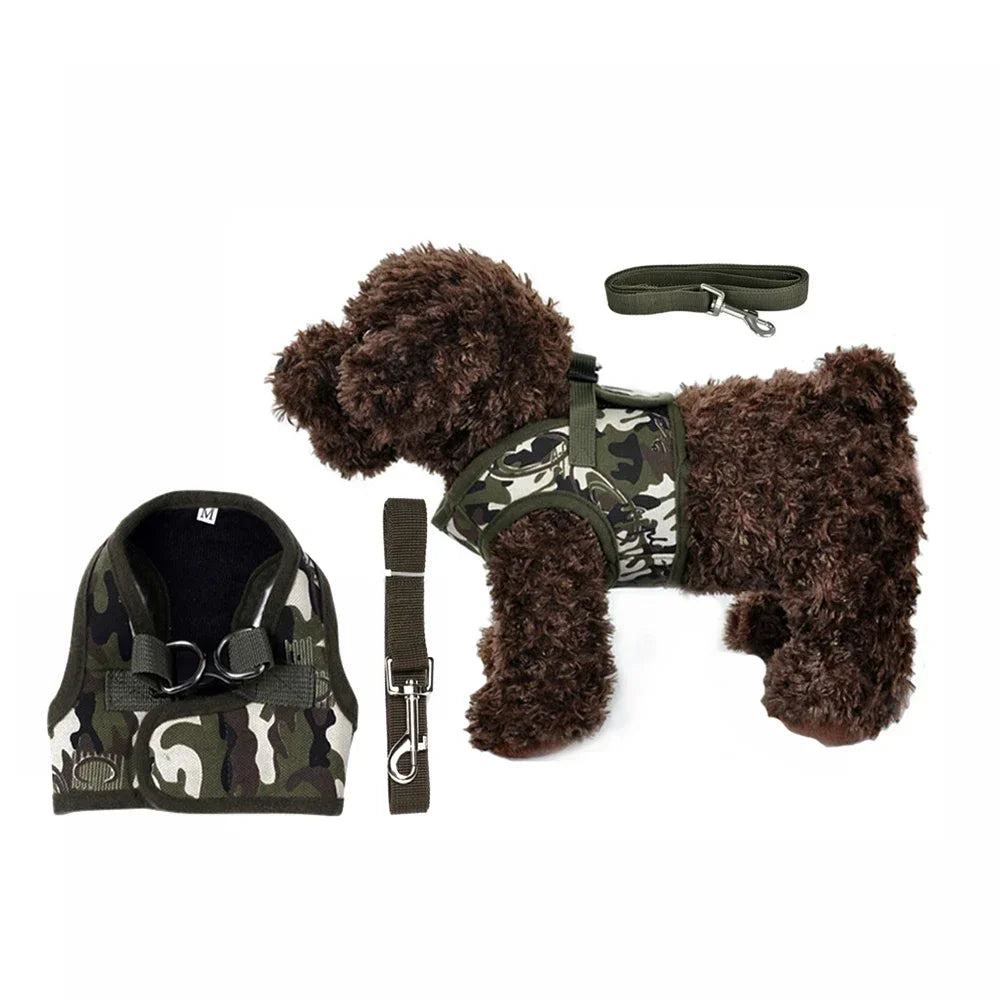 Dog Harness Leash Set Cute Army Small Dog Harness Cats Walking Chest