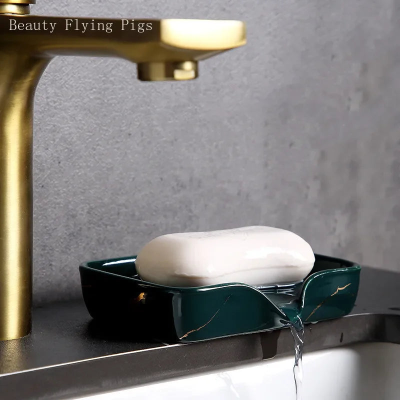 1Pc European Style Soap Dish Ceramic Soap Holder Restroom Storage Tray Home Drain Soap Dishes Exquisite Bathroom Accessories