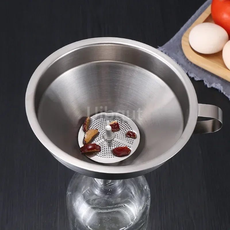 304 Stainless Steel Funnel Metal Wide Mouth Funnel With Strainer Mesh