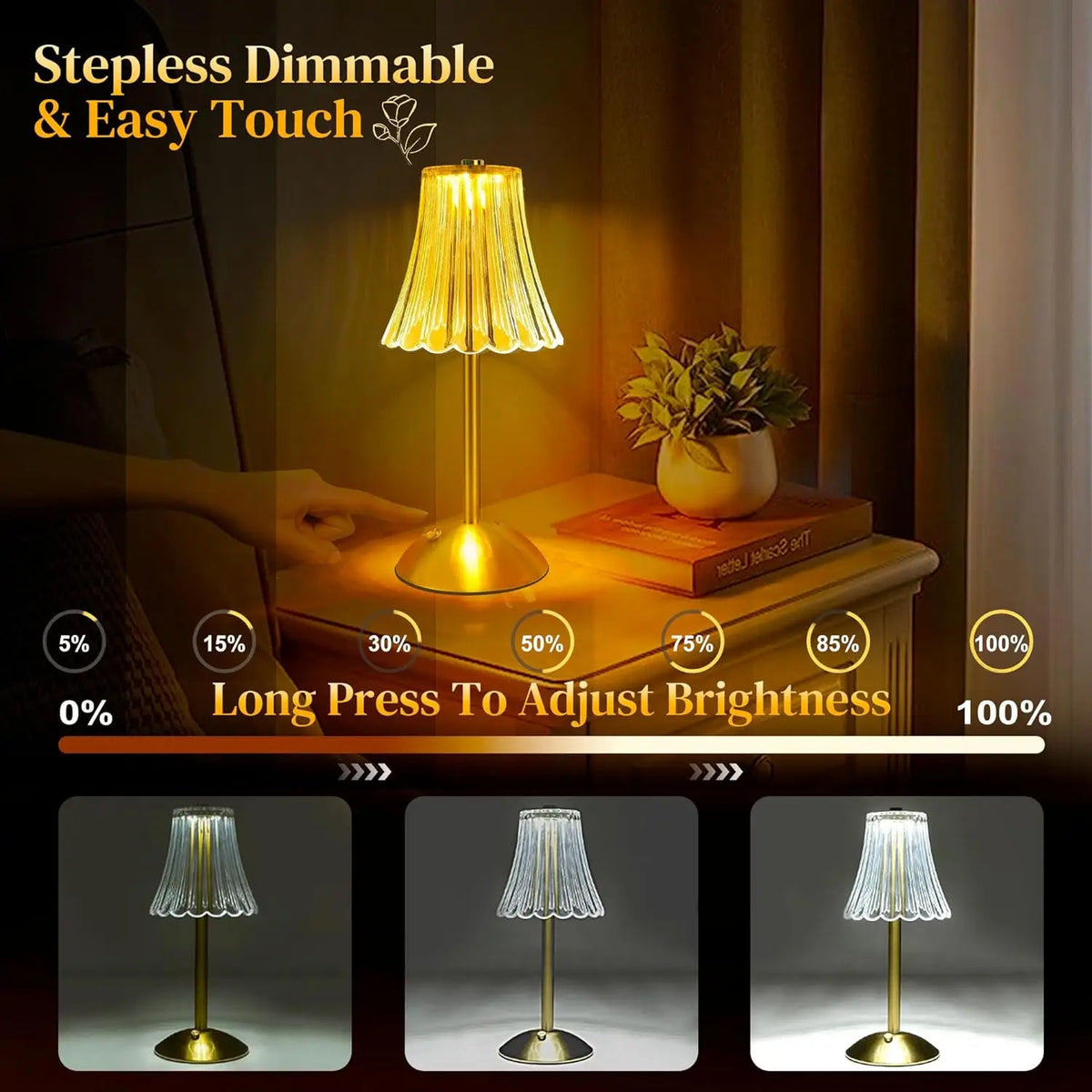 Cordless LED Table Lamp, Touch Dimming