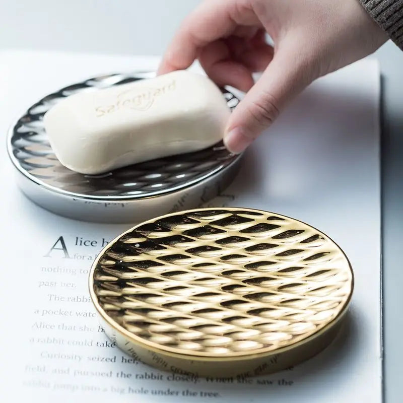Electroplated Gold Silver Ceramic Soap Dish Bathroom Accessories