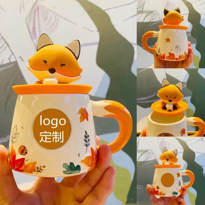 Coffee Mug with Lid  Autumn Cute Maple Leaf Forest Autumn Rabbit Cute