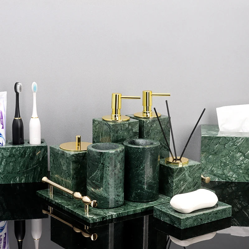 Indian Green Natural Marble Bathroom Accessories Retro Soap Dispenser