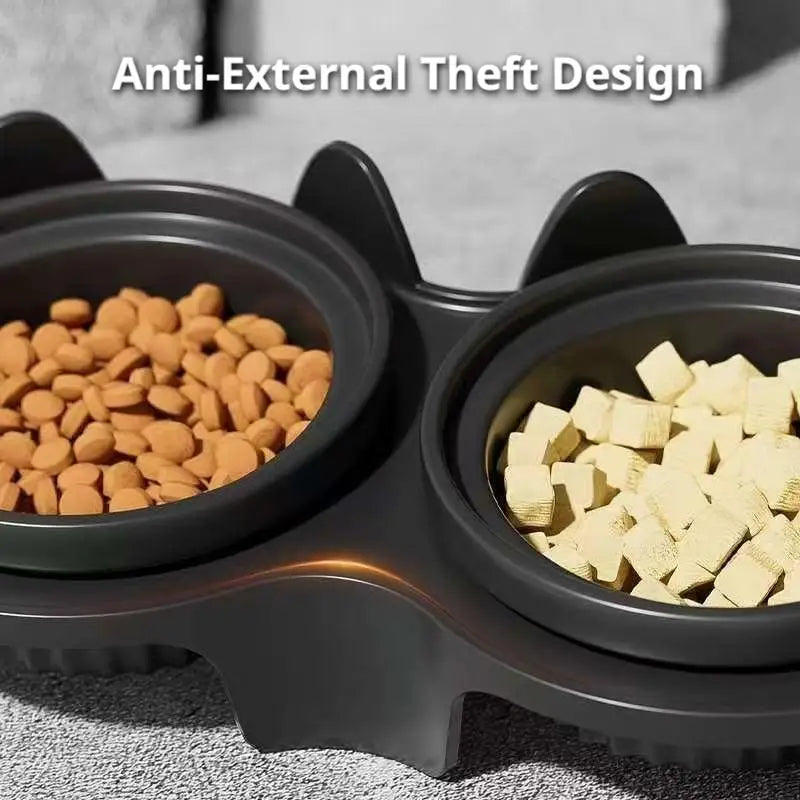 Pet Double Bowl Cat Dog Food Water Feeder Elevated Tilted Feeding