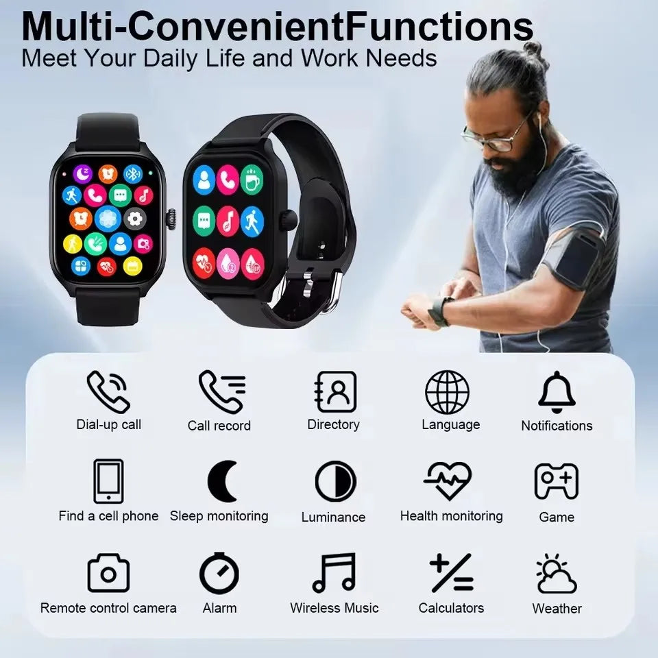 Men's Smart Watch Women's Gift 2.01'' HD Full Touch Screen Sports