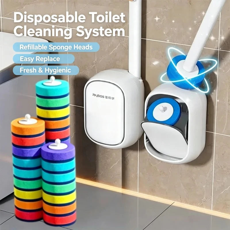 Joybos Disposable Toilet Brush Set 56Pcs Sponge Brush Heads Wall