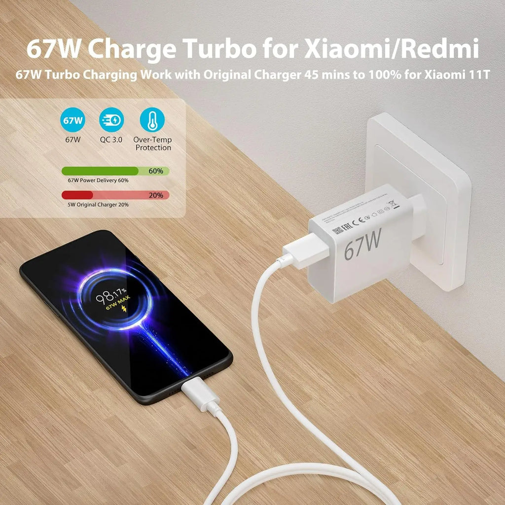 67W 6A Turbo Fast USB Charger For Xiaomi 12 13 14 15 17 Pro Redmi