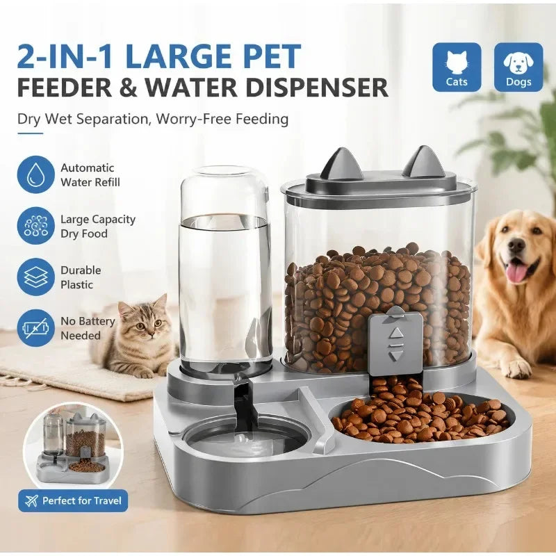 Pet Feeder Dual Food Bowl All-in-One Automatic Food Water Dispenser