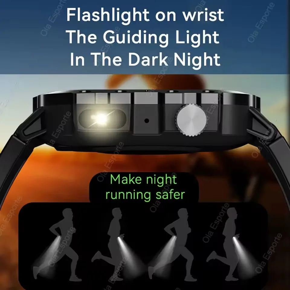 Smart Watch For Men LED Flashlight GPS Fitness Tracker Heart Rate