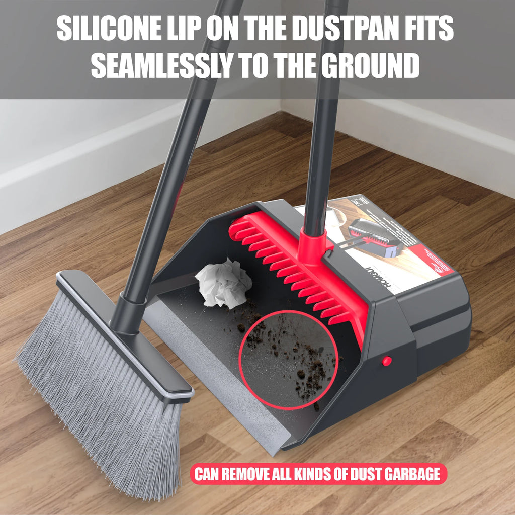 Household Broom and Dustpan Set - Combination Sweeping Tool with Long