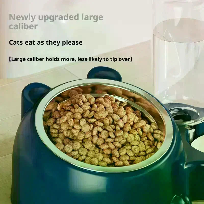 Pet Bowl 2-in-1 Auto Water Feeder, Tilted Elevated Cat Dog Bowl For