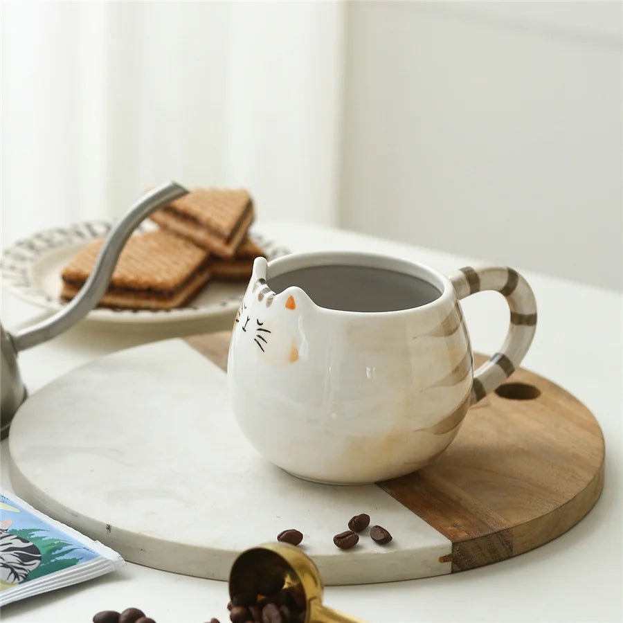 1pc cute ceramic cup, cat shaped mug, 380ml/13oz milk, coffee, and