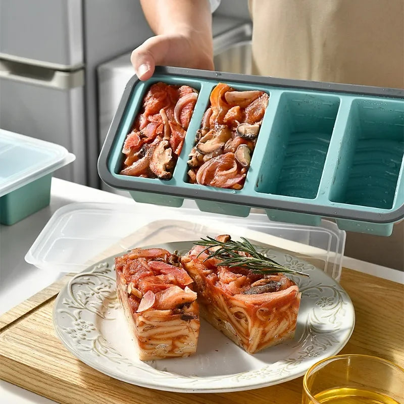 1pc Silicone Food Freezer Tray with Lid Soup Cubes - Soup,Sauce, Eftovers,Homemade Meal Prep Freezing Kitchen Storage Containers