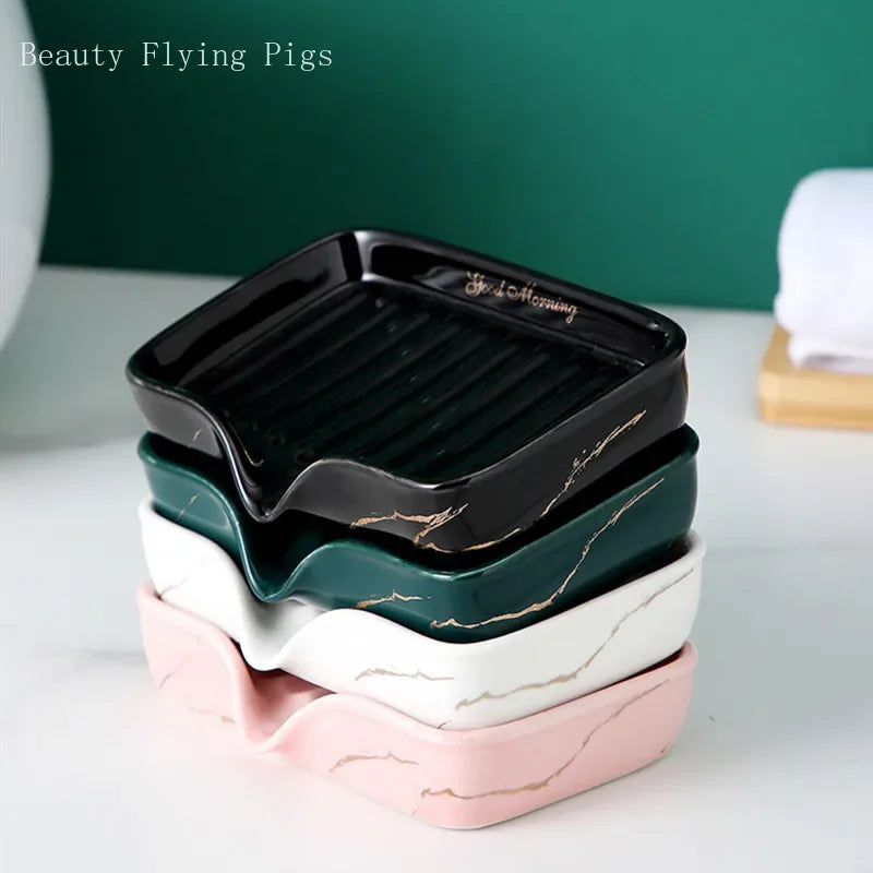 1Pc European Style Soap Dish Ceramic Soap Holder Restroom Storage Tray Home Drain Soap Dishes Exquisite Bathroom Accessories